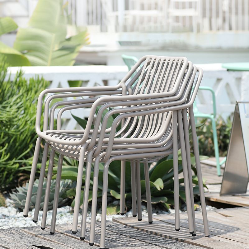 Tropical Patio Dining Side Chair Metal With Arm with Cushion Outdoor Bistro Chairs