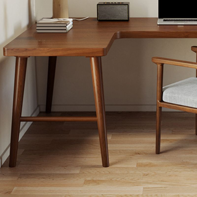 Modern Style Solid Wood Writing Desk L-Shape Office Table in Brown