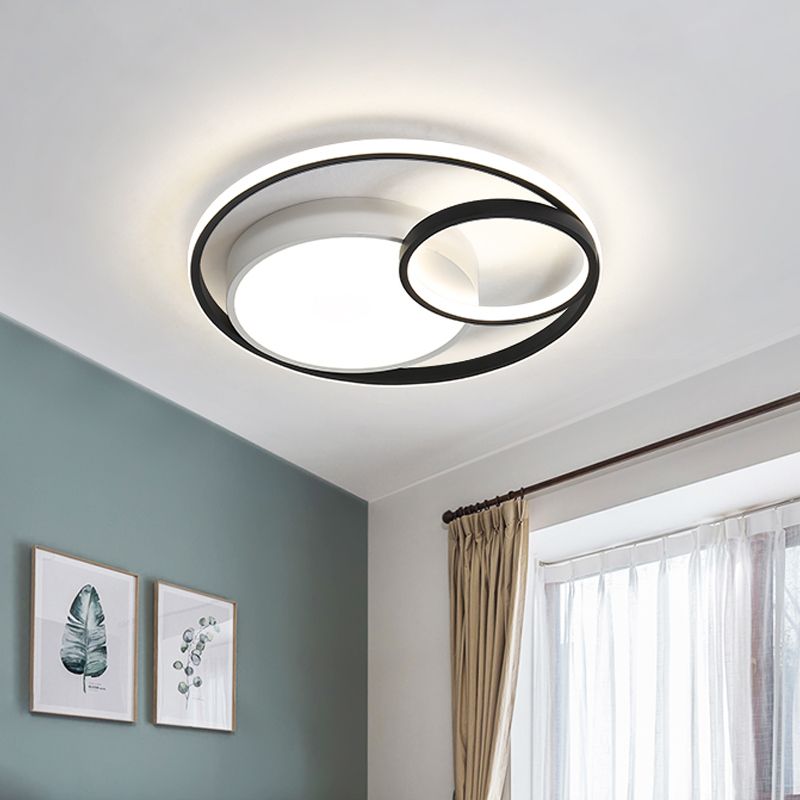 Lampe circulaire Flush Mount Lamp Simple Acrylique Noir / Blanc / Gold LED Ceiling Fixture pour Dorm Room, White/3 Color Light