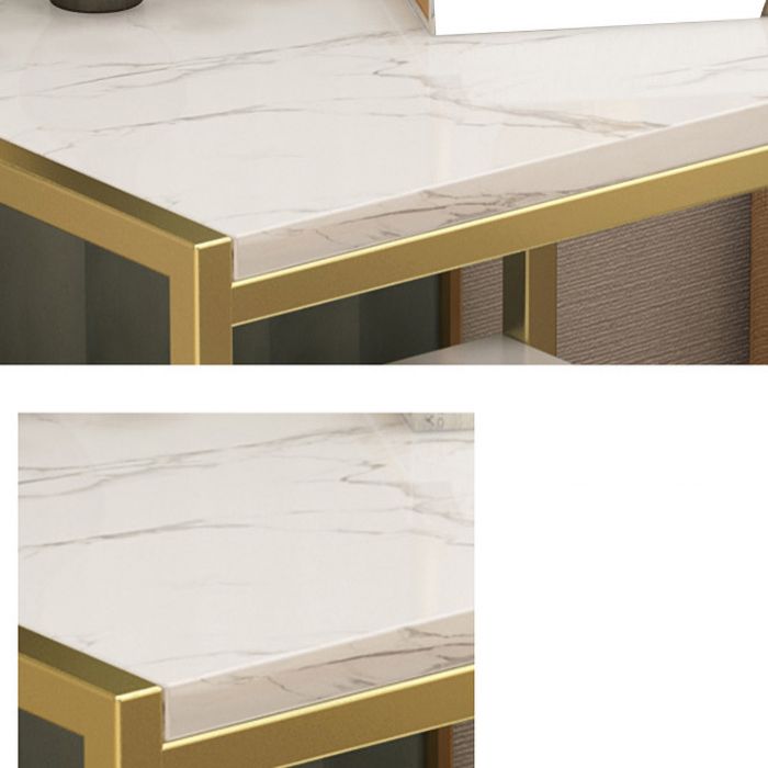 Contemporary Night Table Faux Marble Bed Nightstand for Bedroom