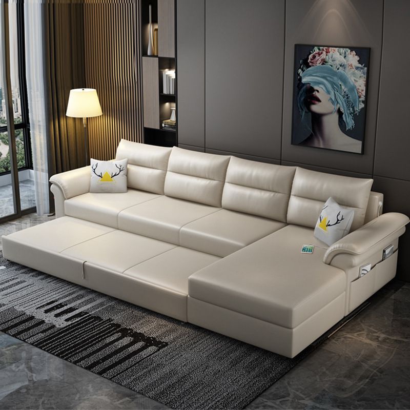 Cushion Back Storage Stain-Resistant Sectional Faux Leather Manual Reclining Sofa