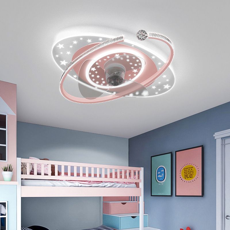 Ventilateur de plafond ovale moderne Métal de plafond léger 1 ventilateur de plafond LED pour chambre pour enfants