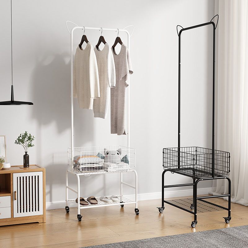 Luxurious Clothes Hanger Free Standing Castors Coat Rack with Storage Shelves