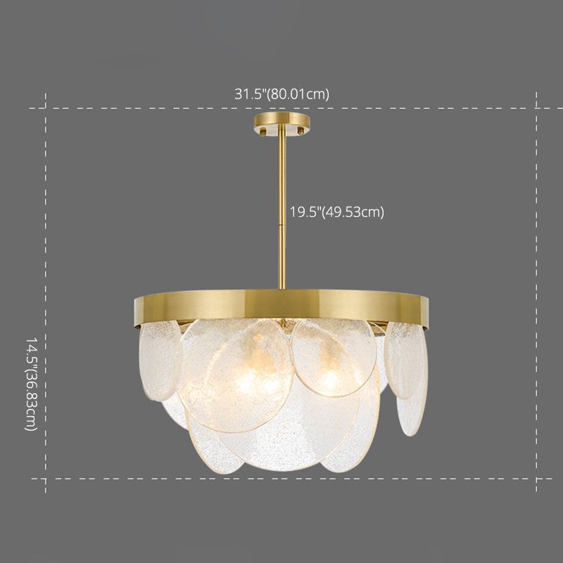 Rounded Sheet Seeded Glass Chandelier Light Golden Electroplated Stainless Steel Lighting Fixture for Bedroom Living Room