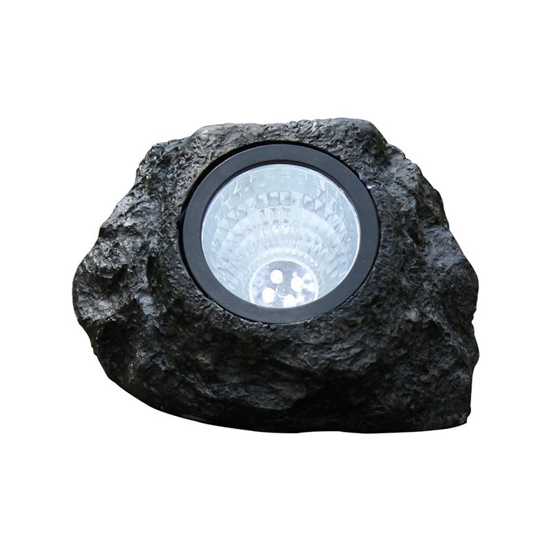 Black Stone Shaped Solar Pathway Lamp Artistic Resin LED Lawn Spotlight for Outdoor