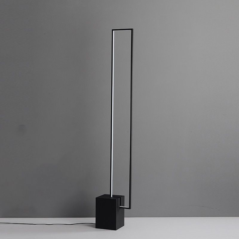 Minimalist Rectangular Standing Light Metallic Living Room LED Floor Light in Black