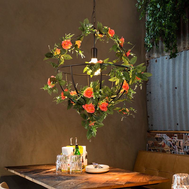 1 Light suspendu suspendu avec panier de fleurs Iron Contemporain Restaurant Lumière en noir