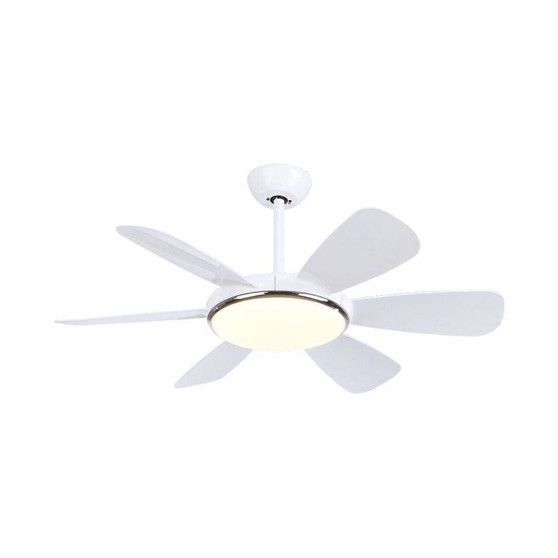 Acrylic Circle Pendant Fan Light Modernism Bedroom 6 Blades LED Semi Flush Lamp in White, 42" Wide