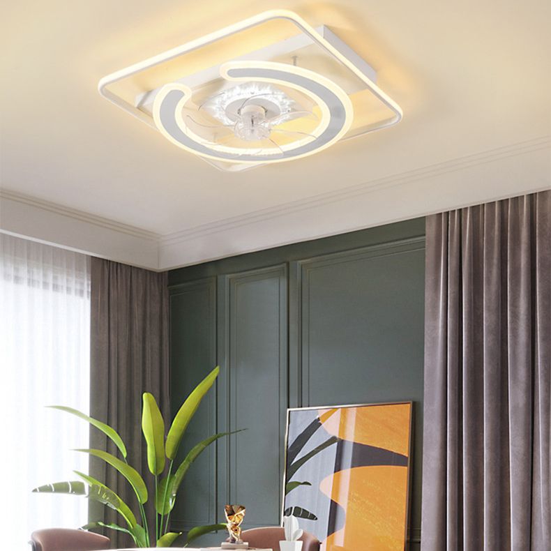 Contemporary LED Ceiling Fan - Brass / White Square Fan Light