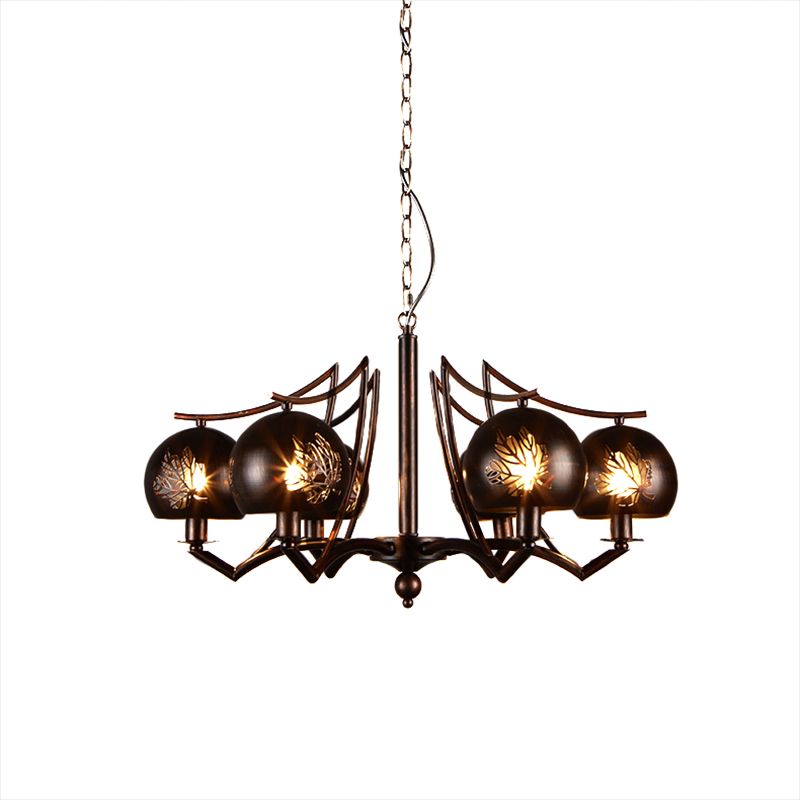 6 Light Ceiling Light Vintage Bubbled Etched Metal Hanging Chandelier in Rust for Dining Room