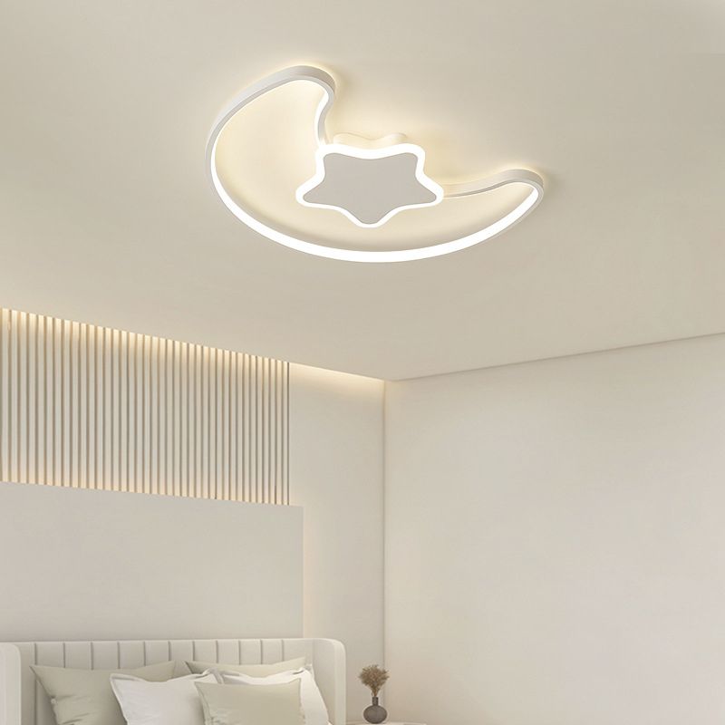 Moon Shape Flush Mount Modern Style Acrylic 1 Light Flush Light in White