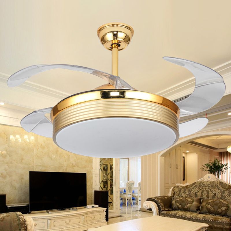 Nordic 20" Wide LED Ceiling Fan Light Gold Round Semi Flush Mount Lighting with Acrylic Shade, 4 Blades