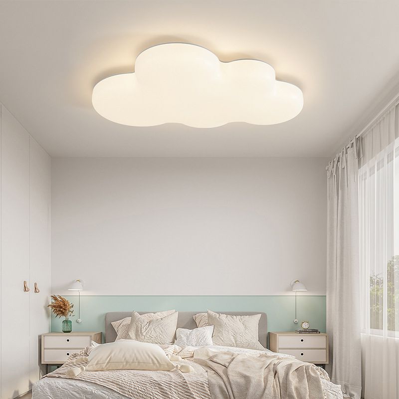 Kids Flush Mount Cloud Metal Ceiling Mounted Fixture in White for Bedroom