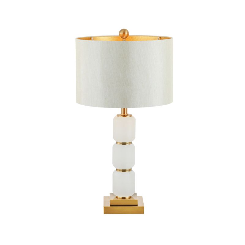 Contemporary 1 Head Reading Light White Barrel Nightstand Lamp with Fabric Shade