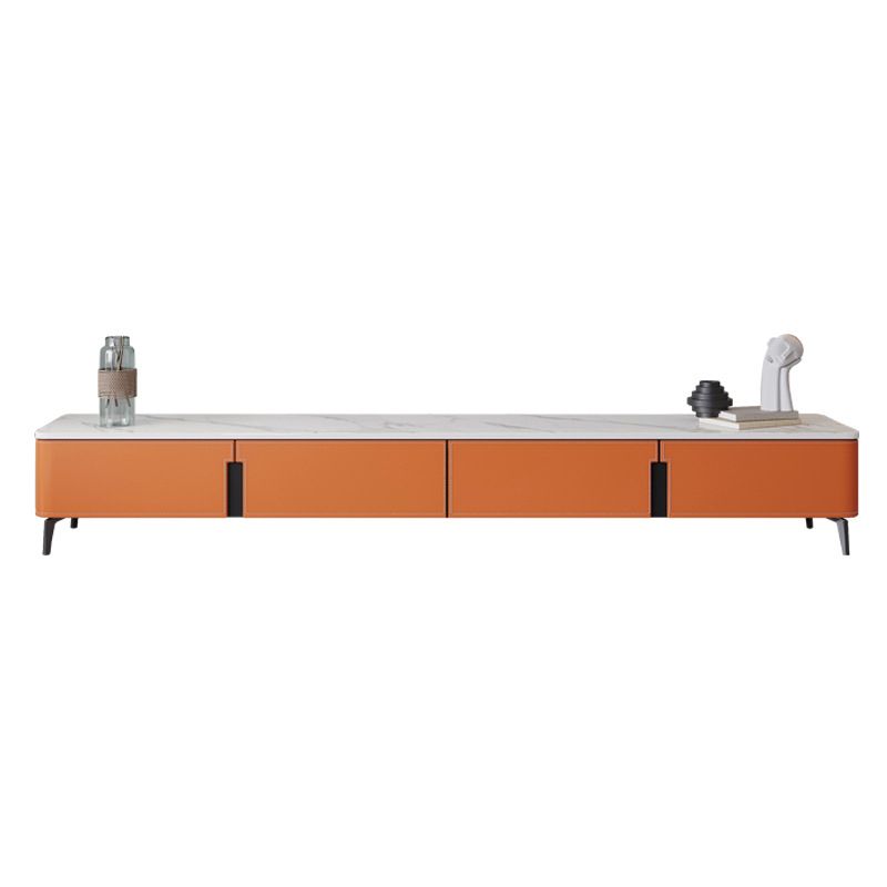 16.5" Bright Orange Leather TV Stand Console with 4 Storage , Nordic Stone TV Stand