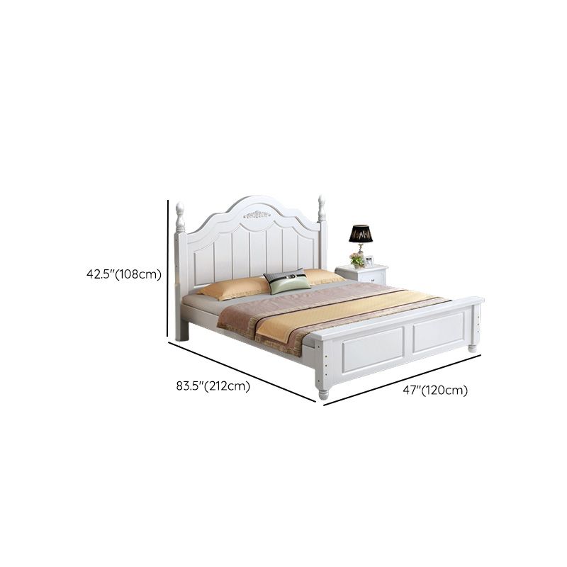 Solid Wood Panel Bed Contemporary White Standard Bed with 2 Drawers