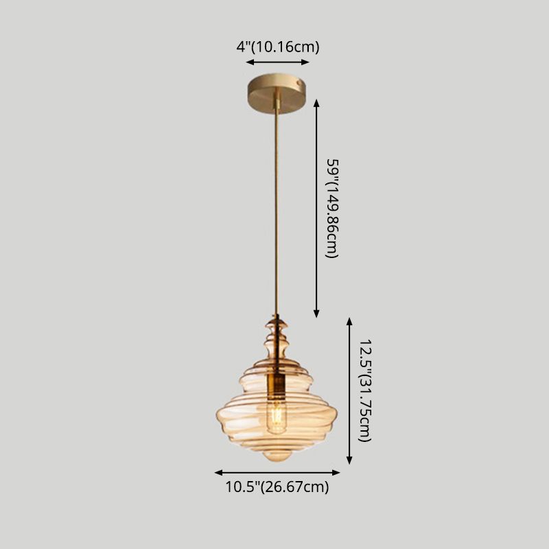 1 Head Spool Shaped Ceiling Pendant Light Retro Glass Hanging Light Fixture for Restaurant