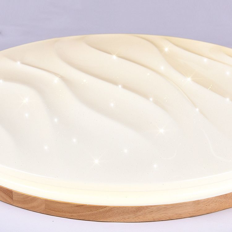 Single Beige Flush Mount Lighting Circle Wooden LED Ceiling Light