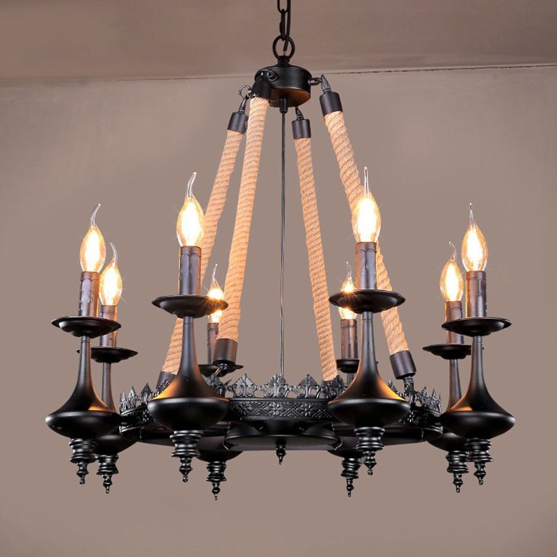 Luz de lámpara de lámpara de hierro ligera de suspensión retro de candelabra en negro para el comedor