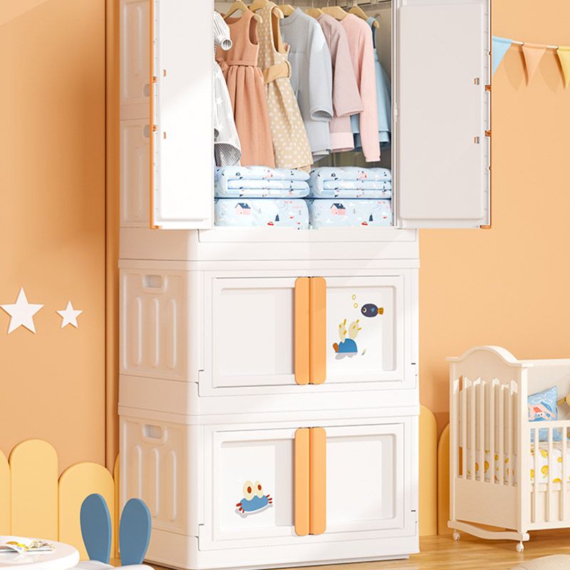 Modern Style Plastic Kids Closet Door Included Youth Armoire with Cloth Rod