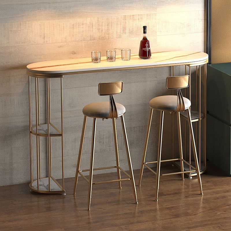 Glam Style Bar Table Stone Oval Top Pub Table with Cabinet for Dining Room