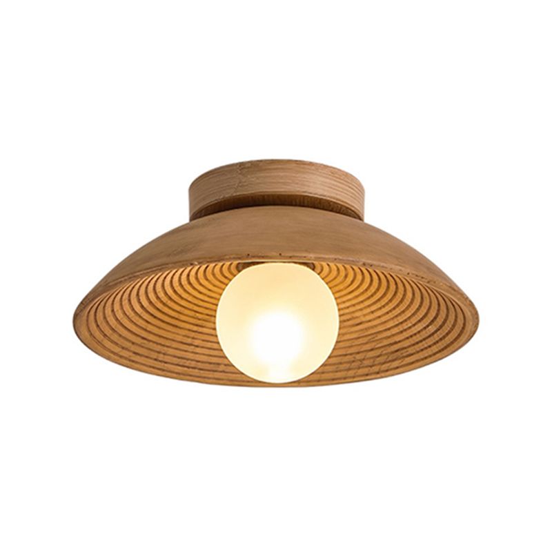 Cone Shade Ceiling Flush Modern 1 - Light Resin and Glass Flush Mount in White / Wood