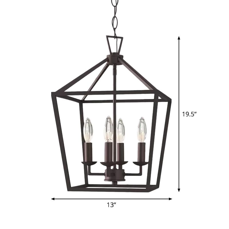 Schwarzer Trapez -Anhänger Beleuchtungsbehandlung Vintage Eisen 4 Lampenlampen Küchendecker Krorenleuchter