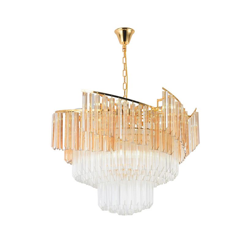 LED Tiered Chandelier Light Contemporary Crystal Hanging Ceiling Light in Gold for Bedroom