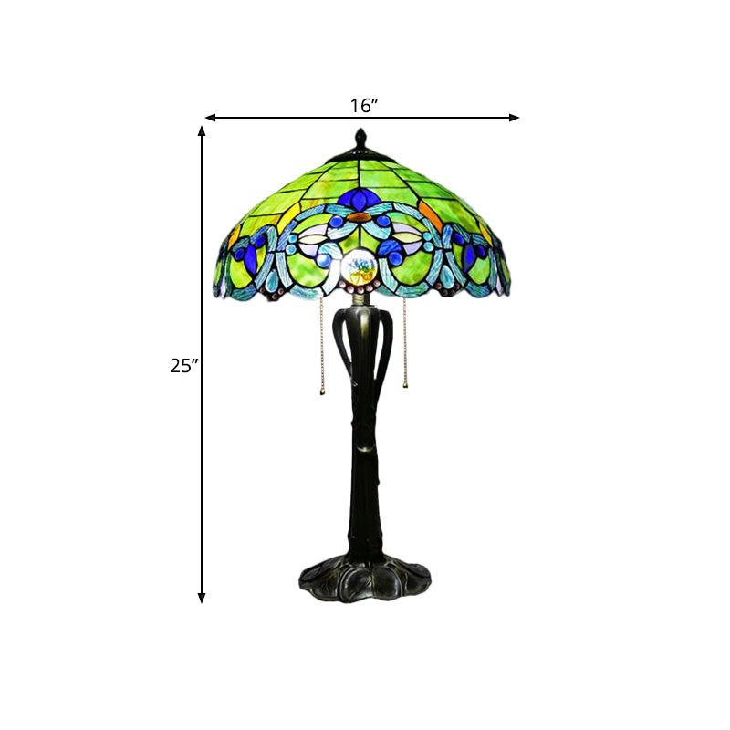 Cone/Dome Nightstand Lighting Victorian Cut Glass 2-Head Gold Pull Chain Table Lamp with Blossom Pattern