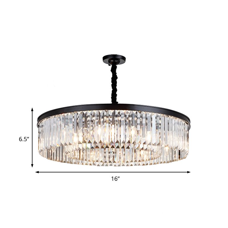 16 "/23.5" /31,5 "Dia Chandelier à cristal ronde moderne moderne 4/8/12-Light Black Flush Mount Light