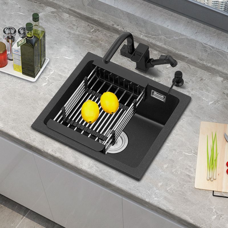 Black Quartz Sink Drop-In Kitchen Sink with with Drain Assembly