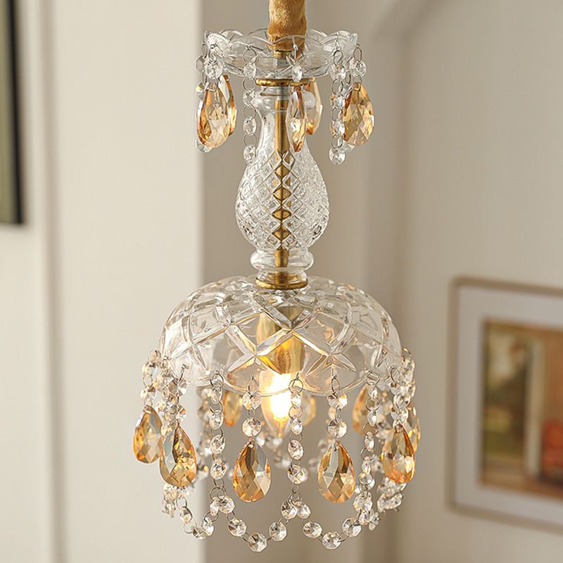 Style moderne Unique Shade Hanging Glass Light 1 Light Sanging Lamping avec Crystal