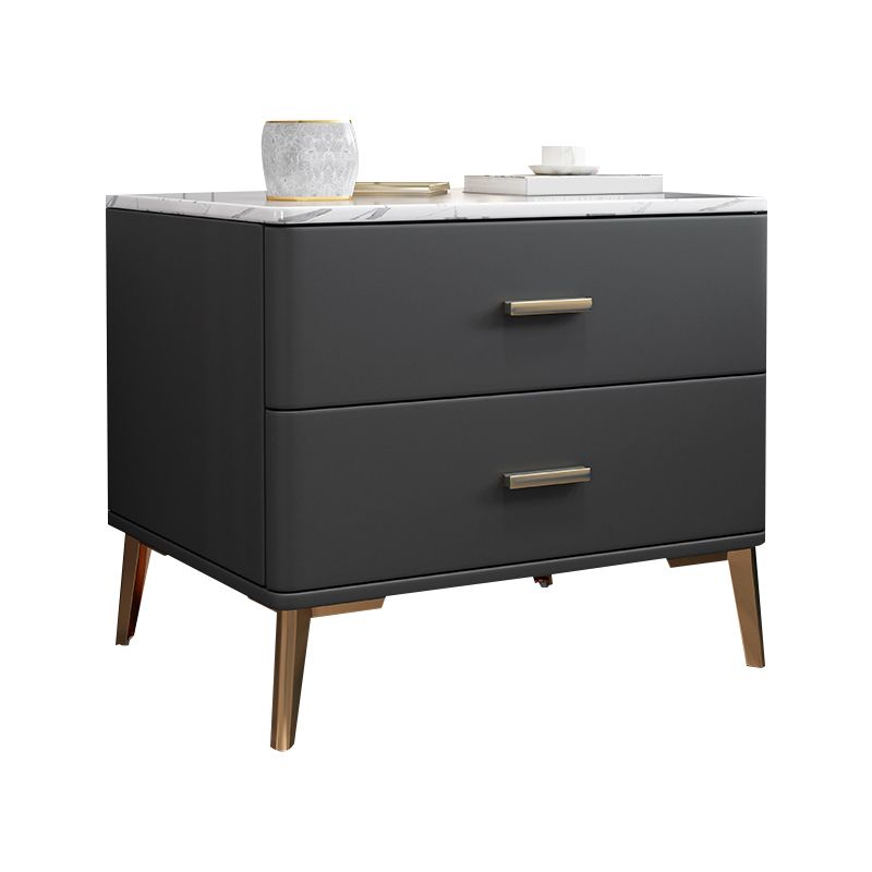 Glam 2 Drawers Accent Table Nightstand Antique Finish Bed Nightstand