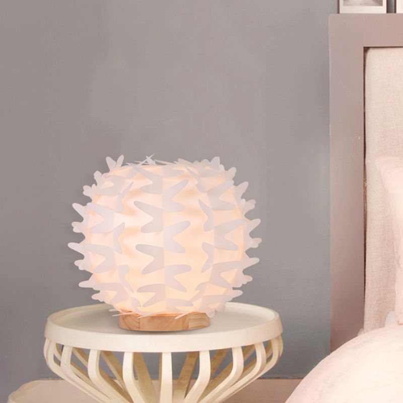 Acrylic Ball Nightstand Light Contemporary LED White Table Lamp with Butterfly Wing Design