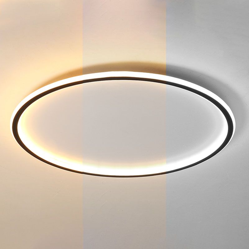 Circle Ceiling Light Modern Aluminum Flush Mount Light for Living Room in Black