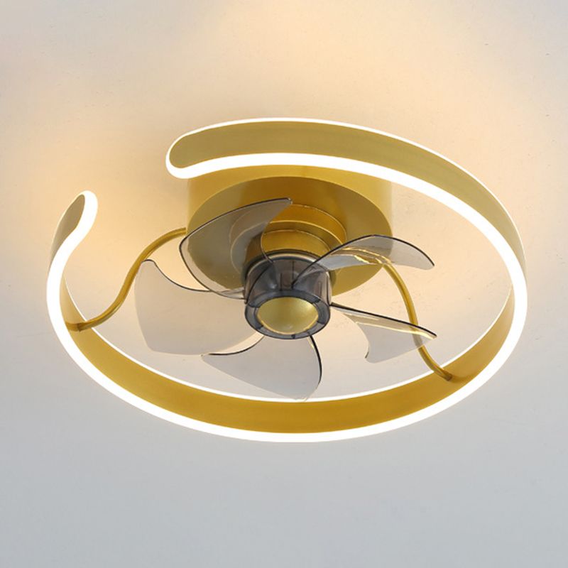 5-Blade Modern Ceiling Fan Golden LED Fan with Light for Foyer