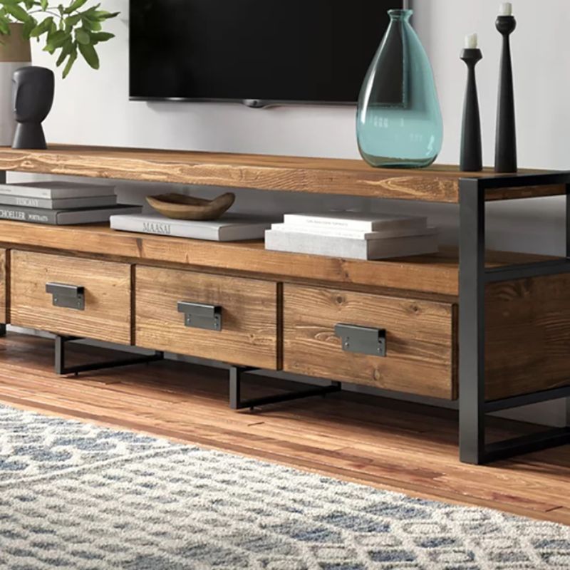 Industrial Wood TV Stand Console Open Storage TV Media Stand with Drawers for Living Room