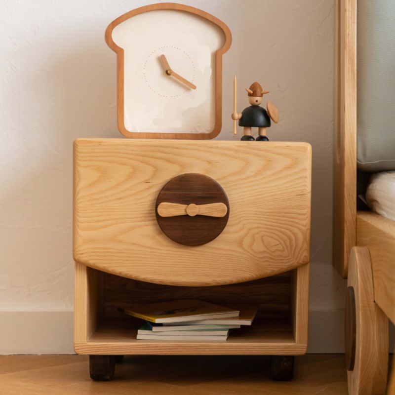 Modern & Contemporary Kids Bedside Table with Drawers Light Wood Solid Wood