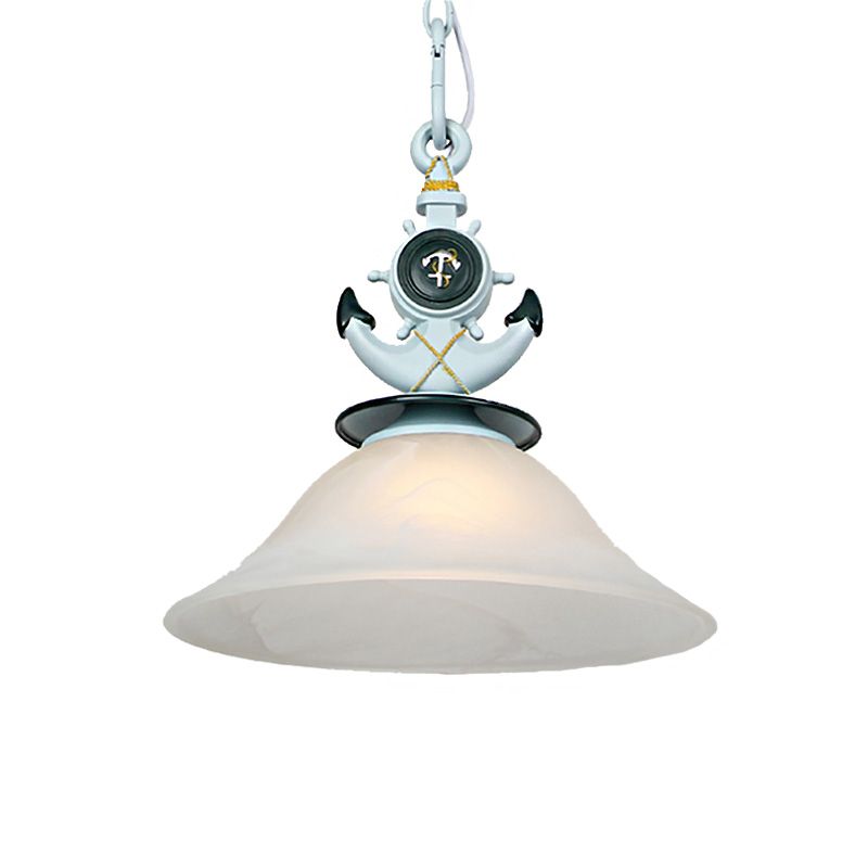 Bell Opal Verre Hanging Light Moderniste Style 1 Head Blue / White Finish Pendant Pending Lighting avec ancre déco