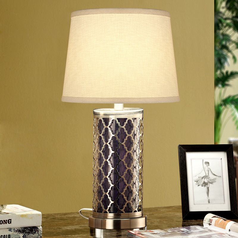 Fabric Tapered Drum Nightstand Lamp Modernism 1 Bulb Reading Book Light in Black