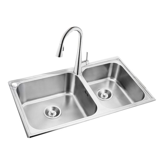 Kitchen Sink Stainless Steel Drop-In Kitchen Double Sink with Drain Assembly