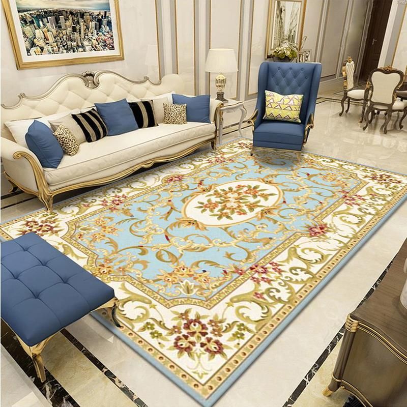 Europäischer Stil gerahmter Teppich Victorian Blumendruck Teppich Färbung widerstandsfähiger Teppich für die Heimdekoration