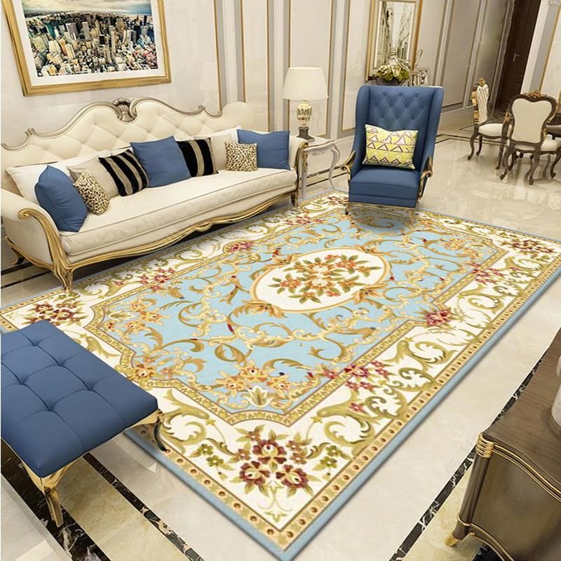 European Style Framed Rug Victorian Floral Print Rug Stain Resistant Carpet for Home Decoration