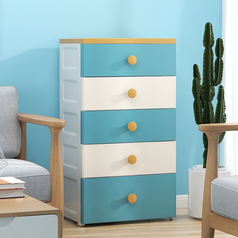 Contemporary Plastic Kids Nightstand 5 Drawers Vertical Nursery Dresser for Home