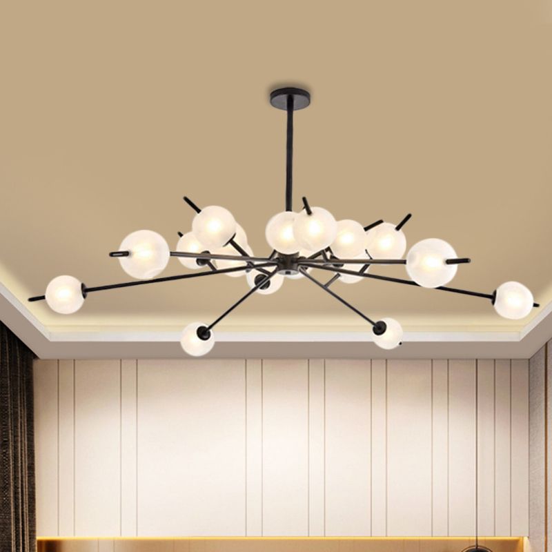 Post Modern Black/Gold Branch Chandelier with Bubble Shade 18 Lights Frosted Glass Hanging Lamp