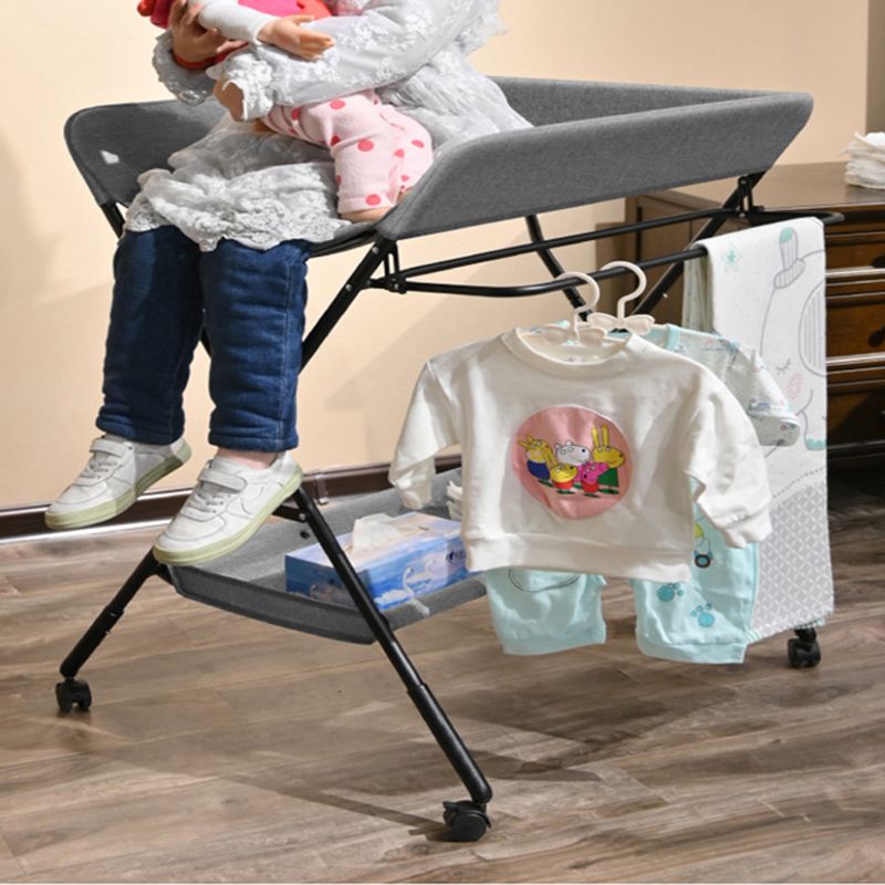 Portable Changing Table Metal Frame with Storage Basket and Safety Belt