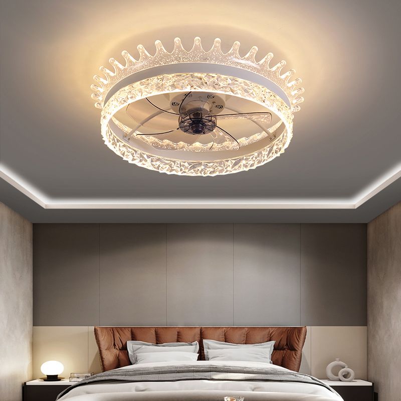 Acrylic Crown Shaped Ceiling Fan Minimalistic LED Semi Mount Lighting for Bedroom