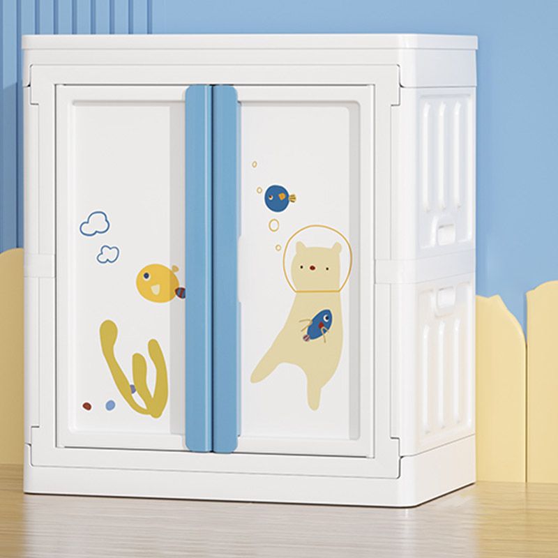 Modern Style Plastic Kids Closet Door Included Youth Armoire with Cloth Rod