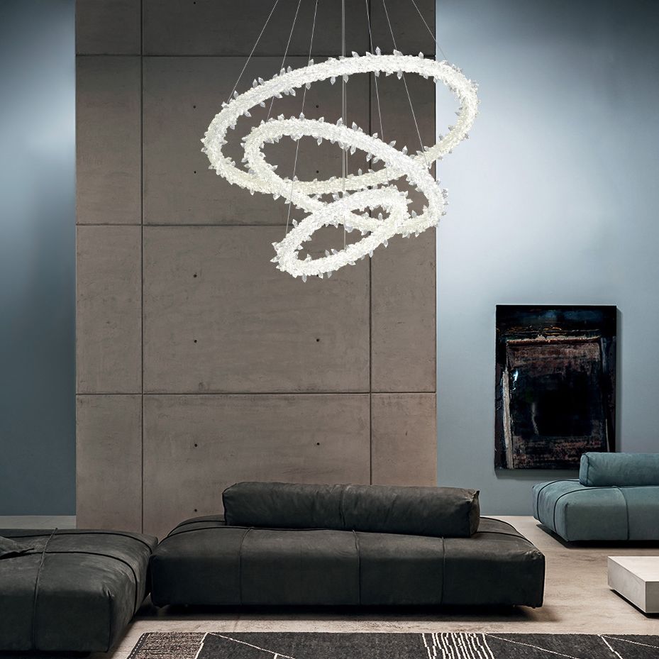 Modern LED Hanging Ceiling Light Clear Circles Pendant Light Fixture with Crystal Shade