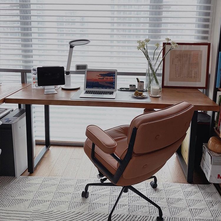 Rectangular Desk Solid Wood Top Black Metal Legs for Bedroom